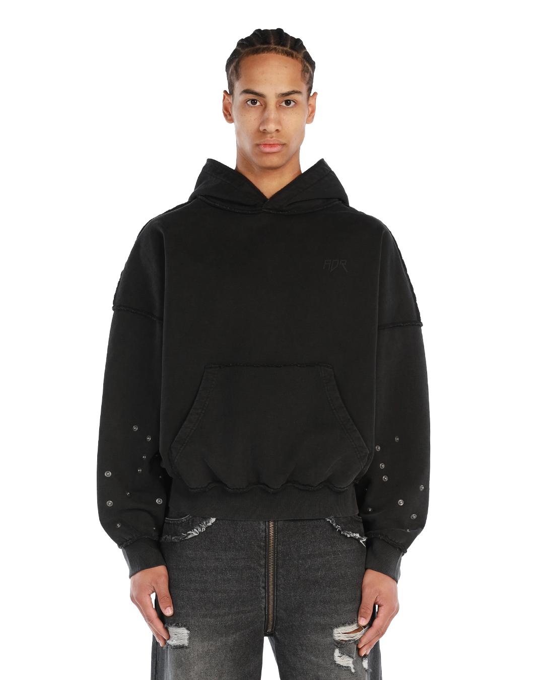 BUTTON HOODIE - BLACK