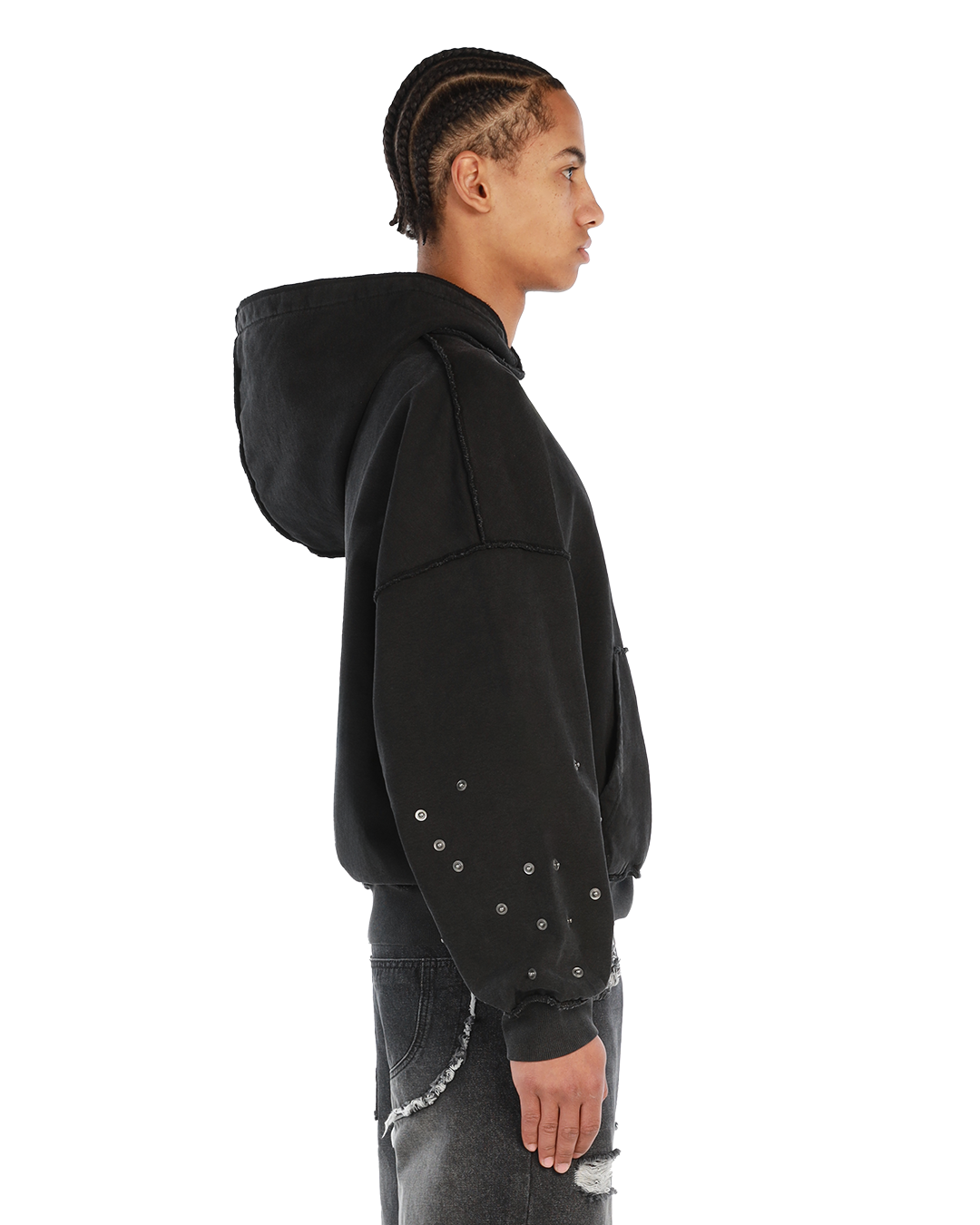 BUTTON HOODIE - BLACK