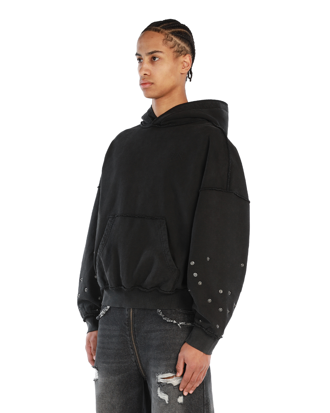 BUTTON HOODIE - BLACK