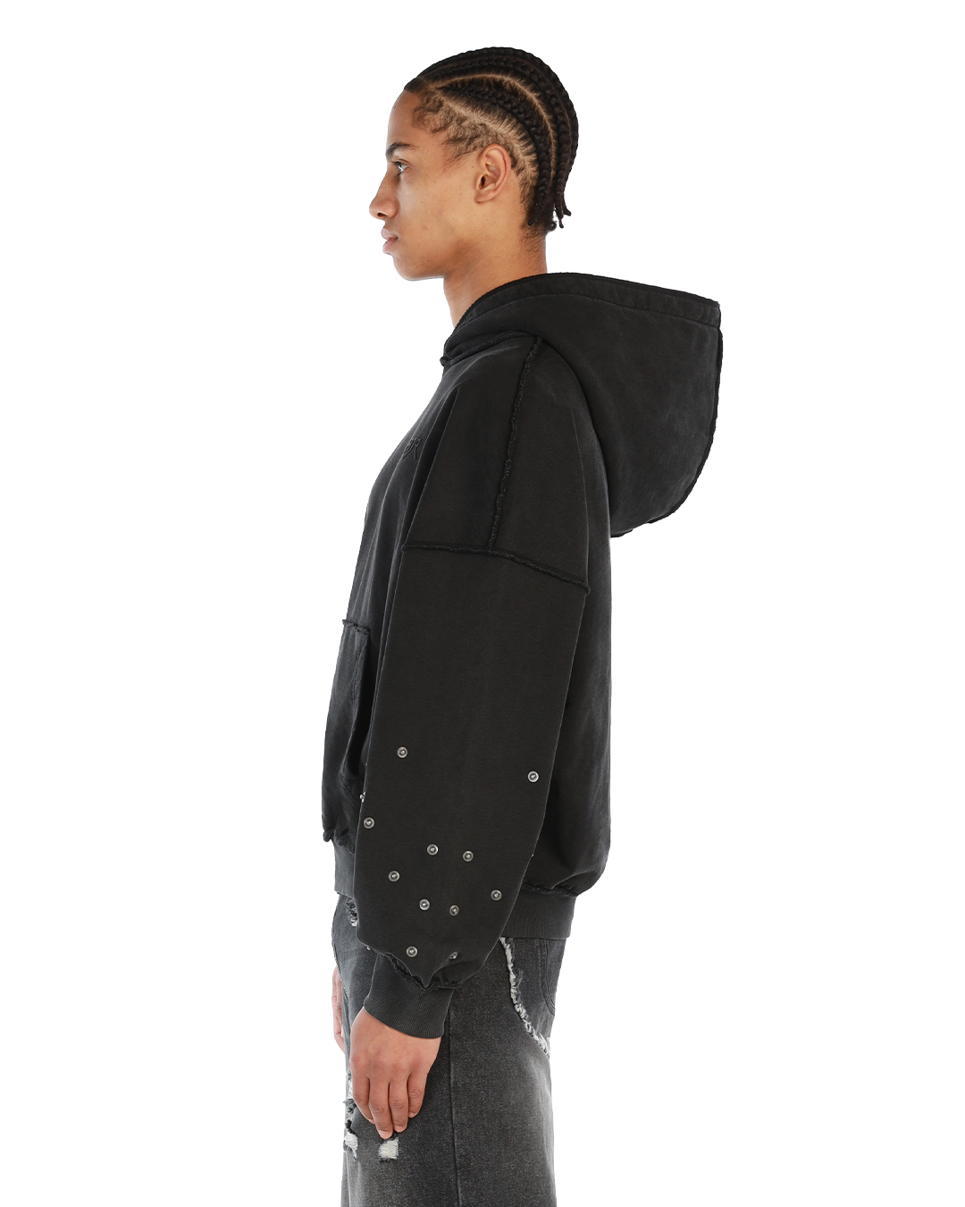 BUTTON HOODIE - BLACK